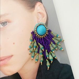Vintage tribal teal, purple and green earrings